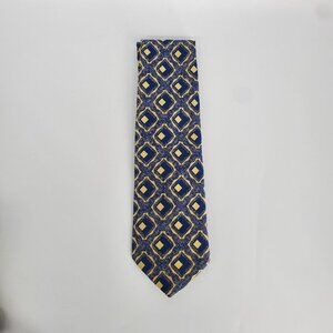 💎 VINTAGE 70s / 80s Grenada by Excello Necktie - Navy Blue & Yellow Geometric